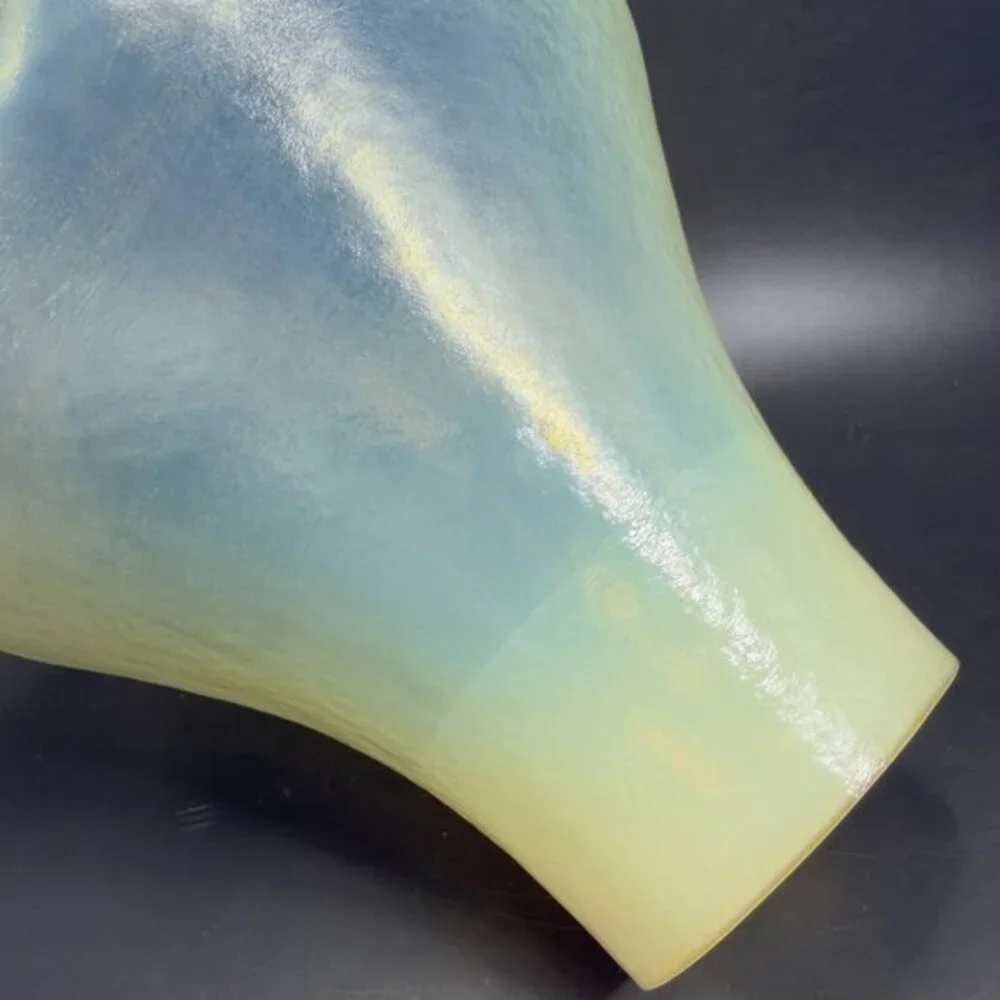 Murano Glass Vase Vessel Yellow Opalescent Venetian Italian Glass New W Tag‎ 9in